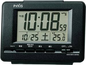 セイコー クロック 目覚まし時計 電波 デジタル カレンダー 温度 表示 PYXIS ピクシス 黒 メタリック NR535K SE
