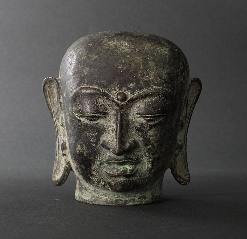仏教美術 古銅鍍金 仏頭 仏像 木製台付 D R4397C www.ncck.org