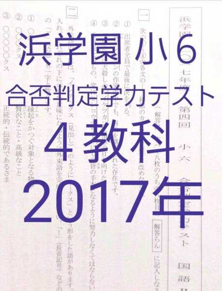 浜学園　小６　2017年版　合否判定学力テスト　中学受験　難関　最難関