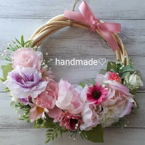 ＊ピオニーとデイジーのフラワーリース＊造花リース＊handmade＊お値下げしました＊