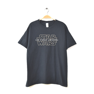 【送料無料】スターウォーズ エピソード7 フォースの覚醒 ロゴプリント クルーネック Tシャツ メンズL ブラック STAR WARS 古着 BB0328