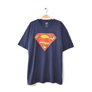 【送料無料】DCコミックス スーパーマン ロゴプリント クルーネック Tシャツ メンズXL ネイビー 大きいサイズ アメカジ 古着 紺色 BB0331