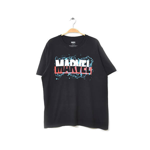 【送料無料】マーベル MARVEL ロゴプリント 半袖 クルーネック Tシャツ メンズL マーベルコミックス 映画 古着 BB0361