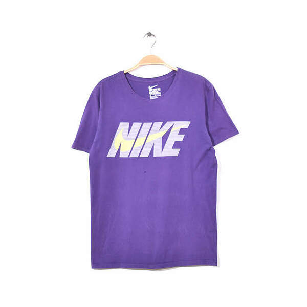 【送料無料】ナイキ コットン ロゴTシャツ クルーネック 半袖 Tシャツ 紫 メンズM NIKE 古着 アメカジ BB0381