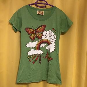 ☆US RAGS’ Poppy ROSE BUD購入 バタフライ プリント Tシャツ S〜M グリーン 中古