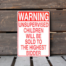 看板 ファンサイン WARNING UNSUPERVISED CHILDREN 縦29.5×横21cm ブリキ製 おもしろ看板 ディスプレイ_画像2