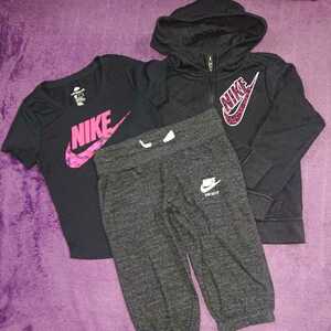  Nike NIKE Parker black × dark red T-shirt black × pink pattern shorts gray × white Logo S 130~140 top and bottom 3 point set 