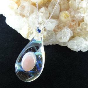 [ First collection ] natural pink opal summer cool jewelry glass pendant chain necklace attaching 