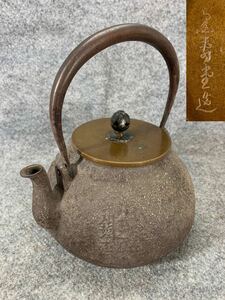 金寿堂 鉄瓶 雨宮 煎茶道具 銅蓋 雨宮金寿堂造 在銘 銘有り 茶道具 時代物 穴あり