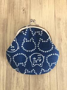 がま口 ポーチ/ 財布 / 小物入れ / ハンドメイド ☆和柄・猫フェイス・青