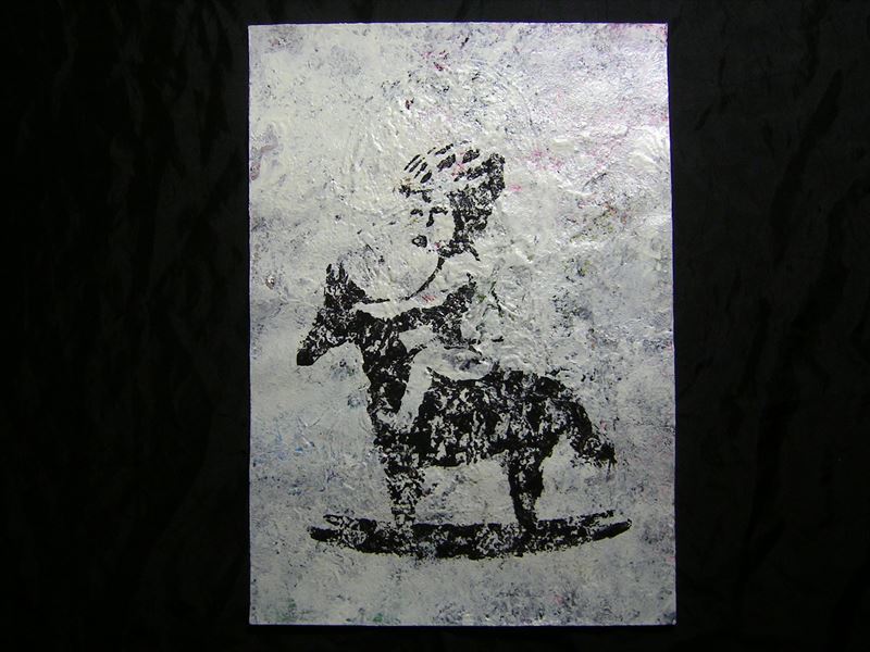 Painting, picture, art, An illustration, interior, Handwritten, Portraits, Wooden Horse, child, Monochrome, Special processing, Yoshimasa Michihisa *Will be shipped in a frame, Artwork, Painting, others