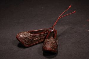 【後】CI021　木彫唐物靴　一対　古美術 骨董品 古玩 時代物 古道具 中国美術品