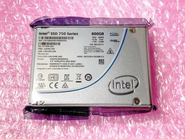 新品 Intel 750 Series 800GB NVMe SSD U.2 2.5インチ MLC 15mm 高耐久 PCIe