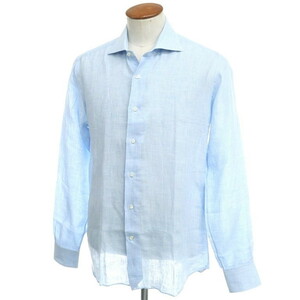 オリアン ORIAN リネン ワイドカラーシャツ 40 ライトブルー×ホワイト [2205DPD]