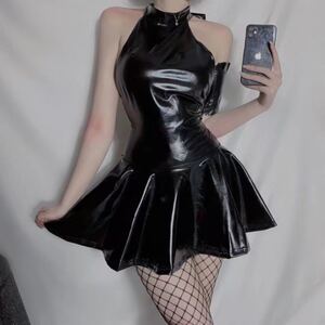 小悪魔コスプレ セクシーレザー風 衣装 ボンデージ ボディコン F71