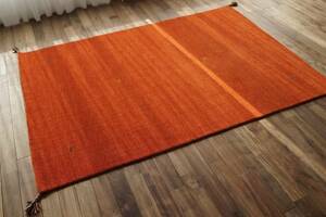 [送料込み] 手織り ギャベ ギャッベ ラグマット 140x200 1.5畳 オレンジ 遊牧民 インド 綿 絨毯 じゅうたん リビング おしゃれ 居間