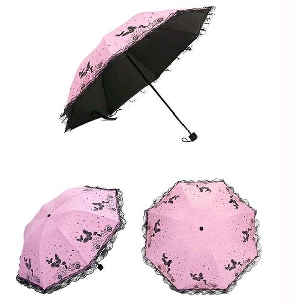 新品 晴雨兼用傘 日傘 UVカット 折り畳み傘 蝶々 レース 遮光 ピンク色 女性 おしゃれ 人気