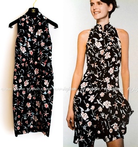  Chanel One-piece CHANEL floral print * navy * black * silk 100% F38