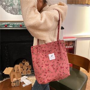 キャンバストートバッグ コーデュロイトートバッグ 花柄