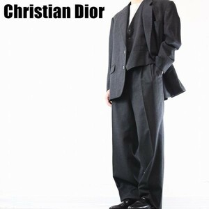 AW A2386 Christian Dior クリスチャンディオール 3P セットアップ スーツ ジャケット スラックス ベスト 総裏 シングル2B