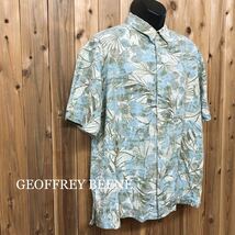 GEOFFREY BEENE＊ジェフリービーン シルクシャツ 半袖 アロハシャツ 涼感 総柄 ボタニカル 柄シャツ トップス アメカジ USA古着 メンズL_画像1