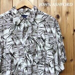 JOHN ASHFORD◇アロハシャツ 半袖シャツ レーヨンシャツ 涼感 総柄 柄シャツ バンブー柄 ハワイアンシャツ アメカジ USA古着 メンズL