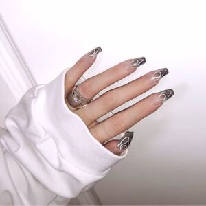 ネイルチップ 付け爪 ブラック ホワイト 韓国 結婚式 パーティ No,8