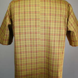 【加寿利】黄八丈 綾織 格子 釦ダウン メンズ Mサイズ 着物リメイク  アロハシャツ の画像4