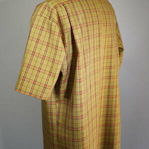 【加寿利】黄八丈 綾織 格子 釦ダウン メンズ Mサイズ 着物リメイク  アロハシャツ の画像5