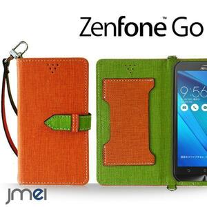 Zenfone Go ZB551KL ケース(オレンジ)ベスタ ゼンフォンゴー 手帳型ケース カード収納付カバー ボタン式 閉じたまま通話可