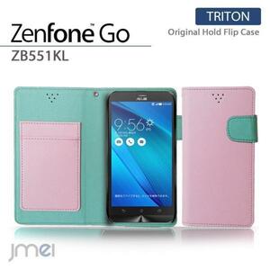 Zenfone Go ZB551KL ケース レザー手帳型ケース カード収納付 マグネットバンド 閉じたまま通話可 ライトピンク 53　