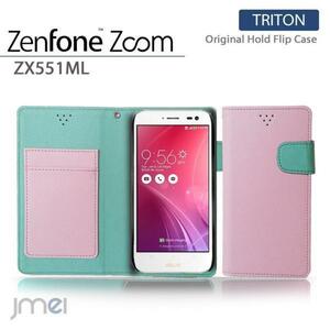 Zenfone Zoom ZX551ML ケース レザー手帳型カバー カード収納付 マグネットバンド 閉じたまま通話可ライトピンク 53