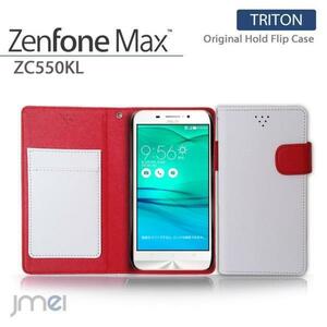 Zenfone Max ZC550KL ケース レザー手帳型ケース カード収納付 マグネットバンド 閉じたまま通話可 ホワイト 53　