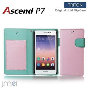 Ascend P7ケース マグネットバンド カード収納付 手帳型カバー 閉じたまま通話可 スマホケース 折りたたみ ライトピンク 53