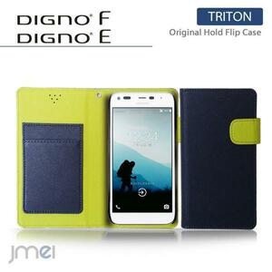 DIGNO F / DIGNO E 503KCケース マグネットバンド カード収納付 手帳型カバー 閉じたまま通話可 スマホケース 折りたたみ ネイビー 53