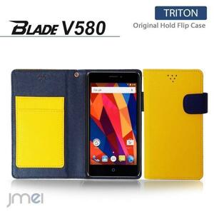 ZTE Blade V580ケース マグネットバンド カード収納付 手帳型カバー 閉じたまま通話可 スマホケース 折りたたみ イエロー 53