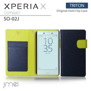 XPERIA X Compact SO-02Jケースマグネットバンド カード収納付 手帳型カバー 閉じたまま通話可 スマホケース 折りたたみ ネイビー 53
