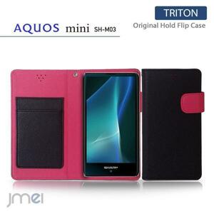 AQUOS mini SH-M03 楽天 シムケース マグネットバンド カード収納付 手帳型カバー 閉じたまま通話可 スマホケース 折りたたみ ブラック 53