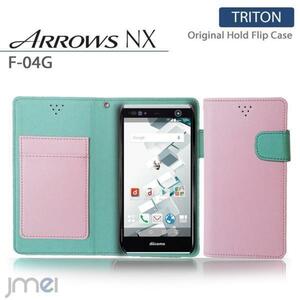 ARROWS NX F-04Gケース マグネットバンド カード収納付 手帳型カバー 閉じたまま通話可 スマホケース 折りたたみ ライトピンク 53　