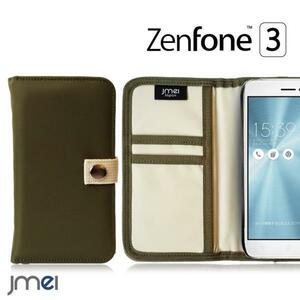 ZenFone3 ZE520KL カバー MA-1 モチーフ カード収納付 回転スライド式 カメラ傷防止 手帳型ケース カーキ 003