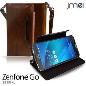 Zenfone Go ZB551KL ケース レザー手帳型ケース ブラウン(柄) ゼンフォンgo zb551kl ストラップ付 カードポケット付き スマホカバー