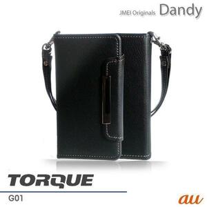 TORQUE G01 ケース レザー手帳型ケース ブラック(無地) エーユー au トルク カードポケット付き スマホカバー ストラップ付