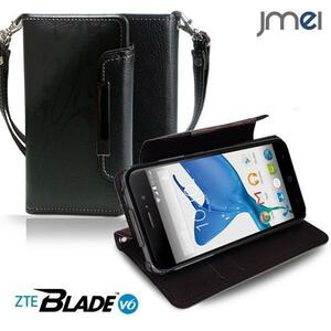 ZTE Blade V6 手帳型ケース ブラック(柄)ブレードv6 simフリー ストラップ付 カード収納付スマホケース