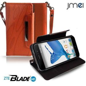 ZTE Blade V6 手帳型ケース オレンジ(柄)ブレードv6 simフリー ストラップ付 カード収納付スマホケース