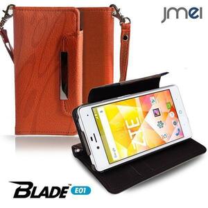 Blade E01 手帳型ケース Dandy オレンジ(柄)ブレードe01 simフリー カード収納付スマホカバー ストラップ付