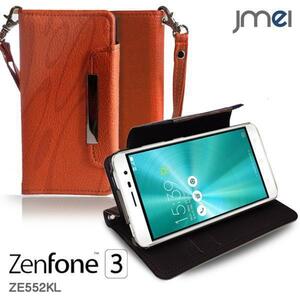 Zenfone3 ZE552KL 手帳型ケース オレンジ(柄)エイスース ゼンフォン simフリー カード収納付スマホカバー ストラップ付