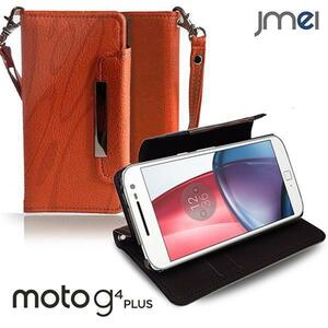 Moto G4 Plus 手帳型ケース Dandy オレンジ(柄)モトローラ simフリー カード収納付スマホカバー ストラップ付