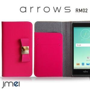 arrows RM02 楽天 sim ケース 本革ケース リボンチャーム カード収納付スマホカバー ベルトなし マグネットなし ホットピンク 73