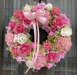 * pink. rose . purple . flower. lease * preserved flower *a-tifi car ru flower *24cm* entranceway decoration * hand made *