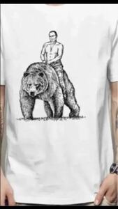 新品未使用 世界最強 ロシアプーチン大統領熊乗りTシャツ 純綿 送料無料 戦争で絶版